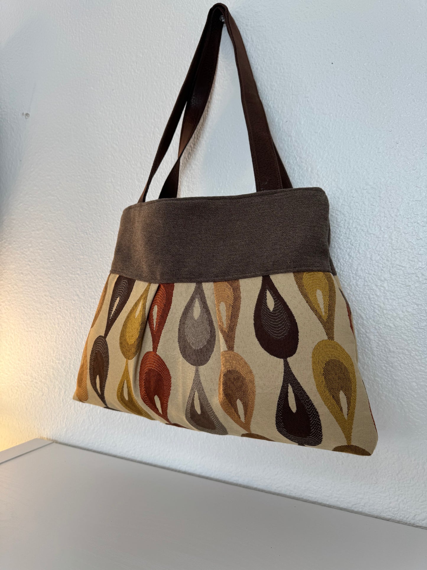 Brown and Beige Tapestry Handbag Purse Tote