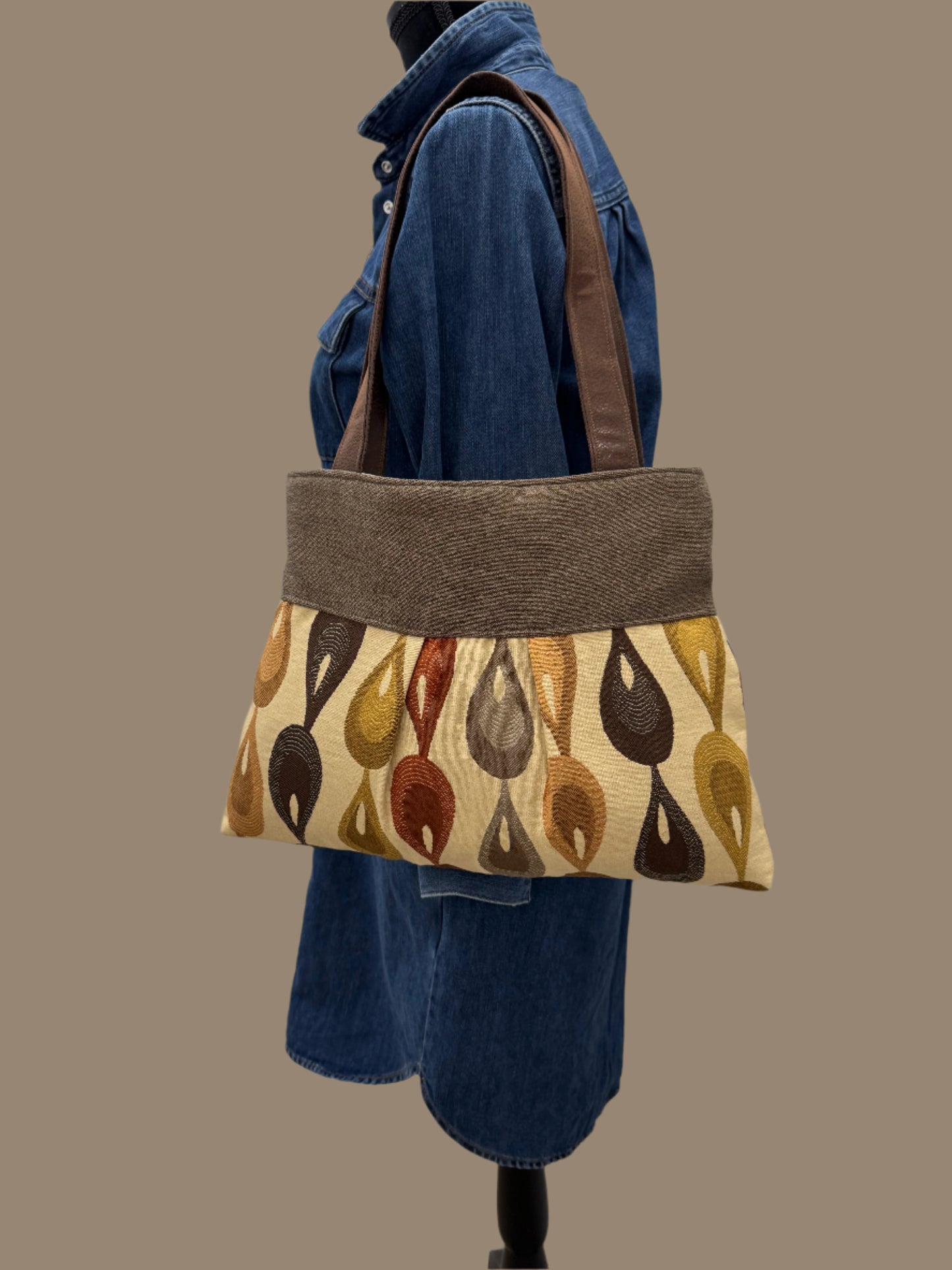 Brown and Beige Tapestry Handbag Purse Tote