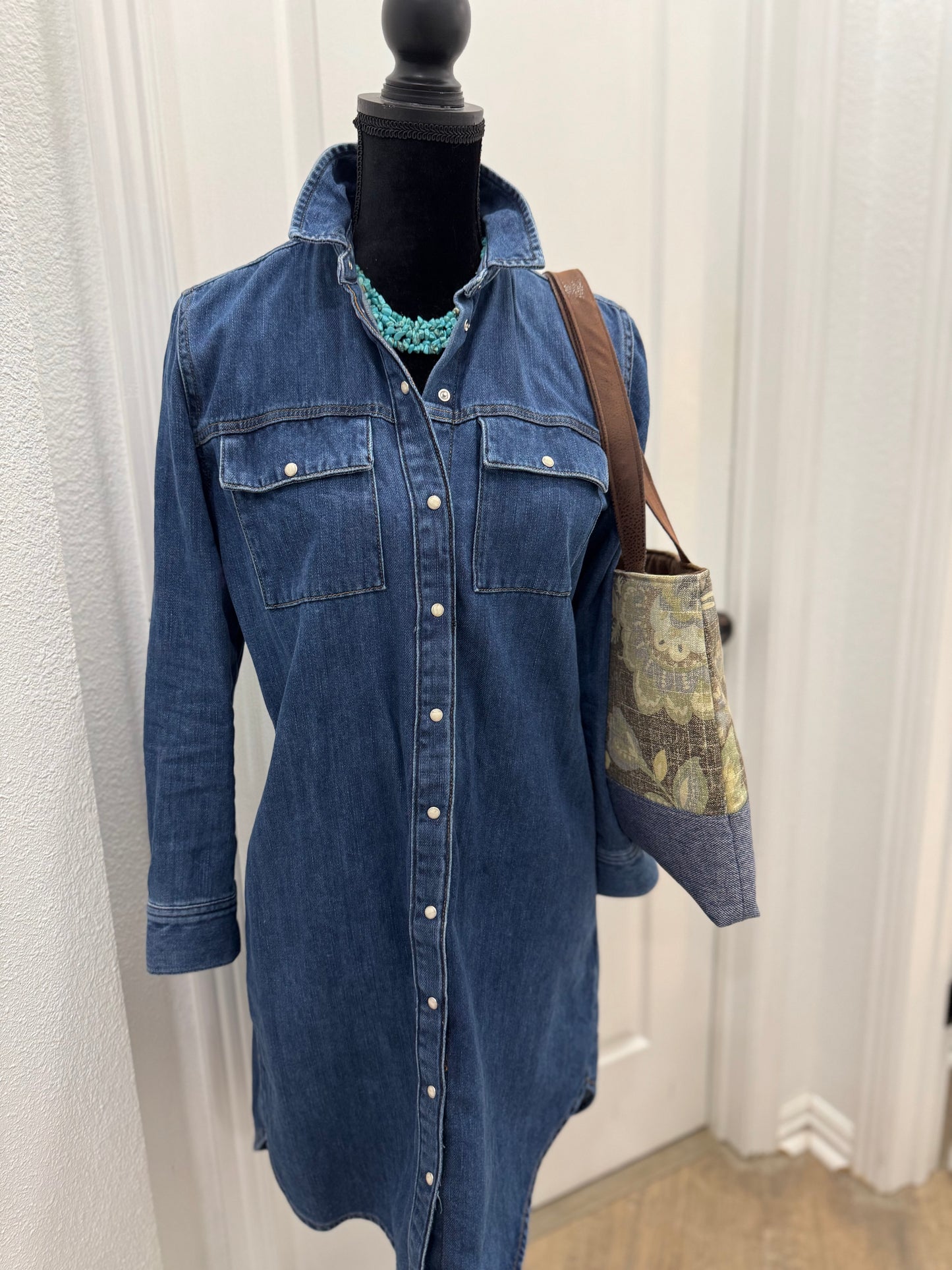Handbag Purse Tote Bag Shoulder Tote in Blue and Brown Floral