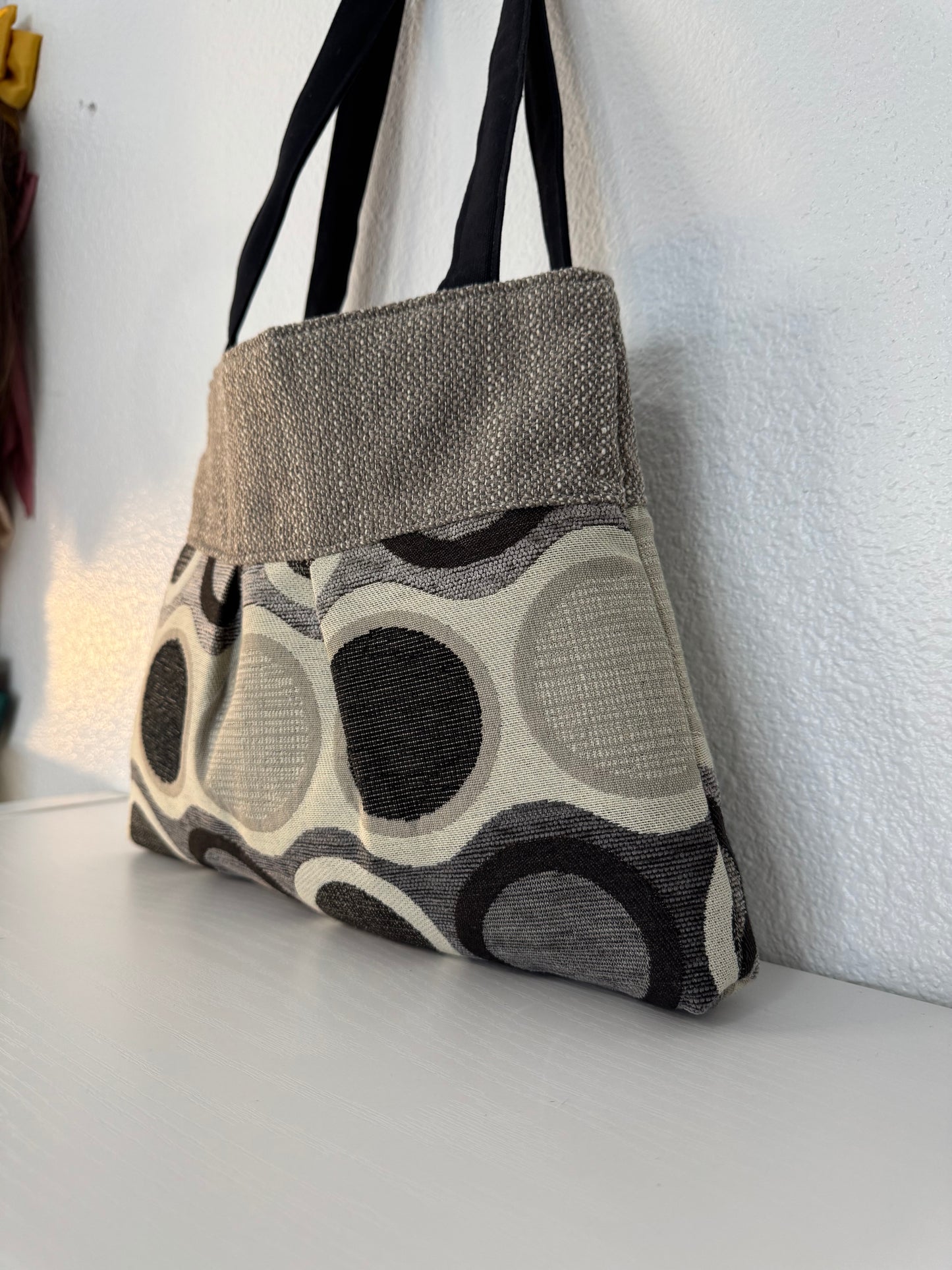 Grey and Black Tapestry Handbag Purse Tote