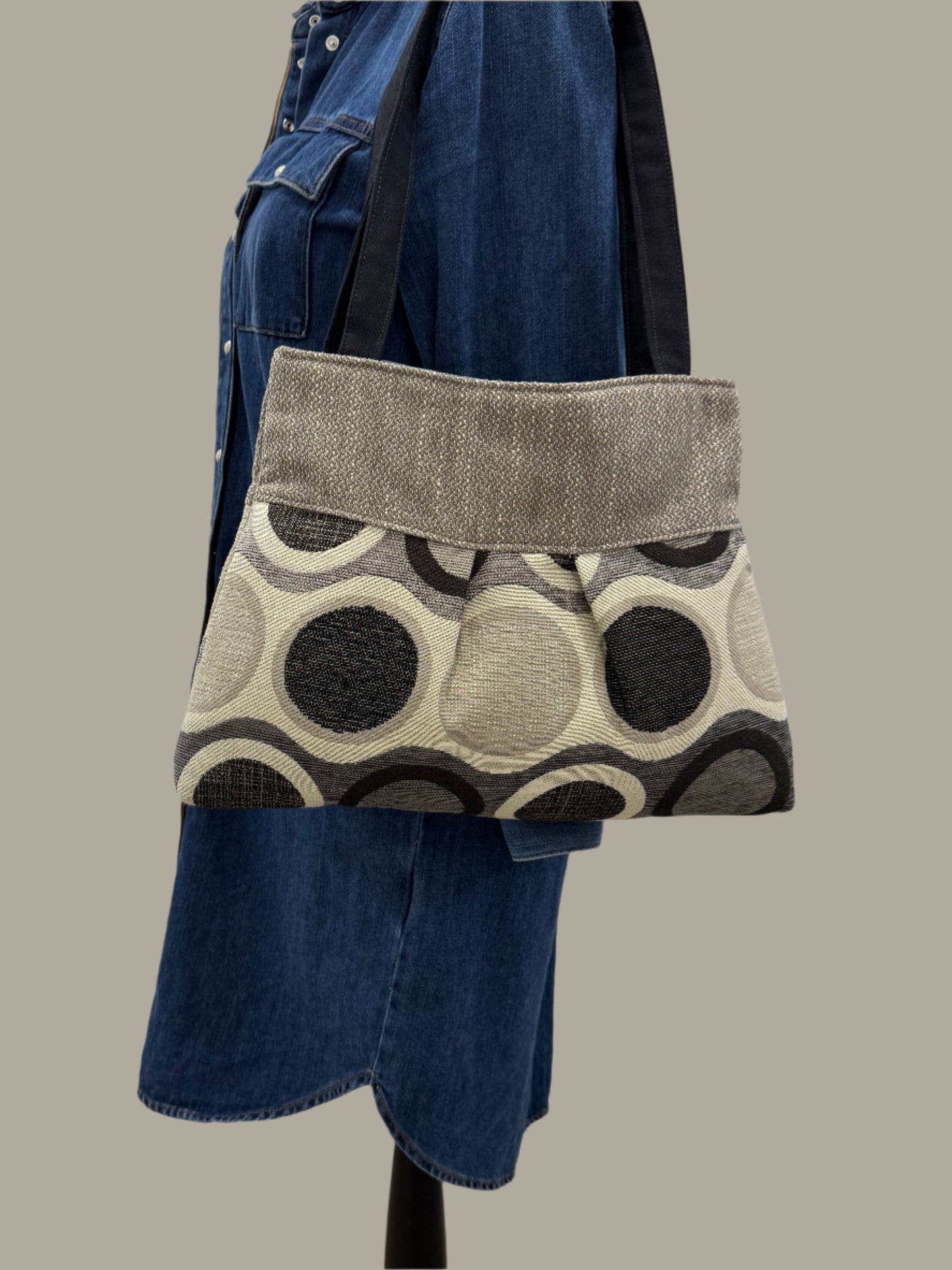 Grey and Black Tapestry Handbag Purse Tote