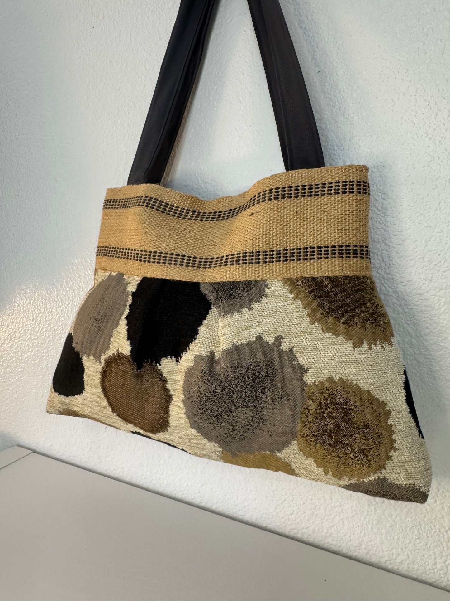 Brown and Black Tapestry Handbag Tote Purse