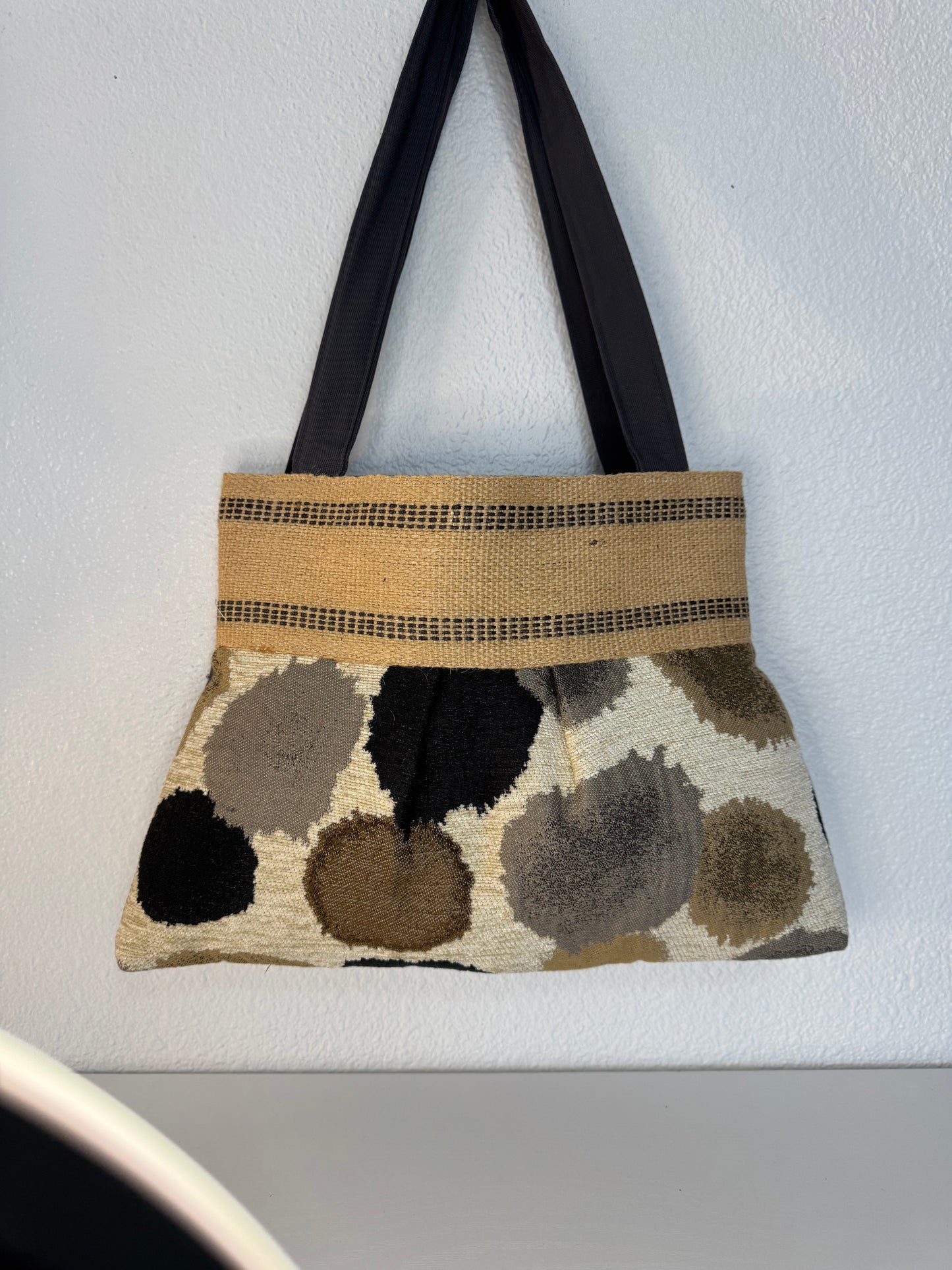 Brown and Black Tapestry Handbag Tote Purse