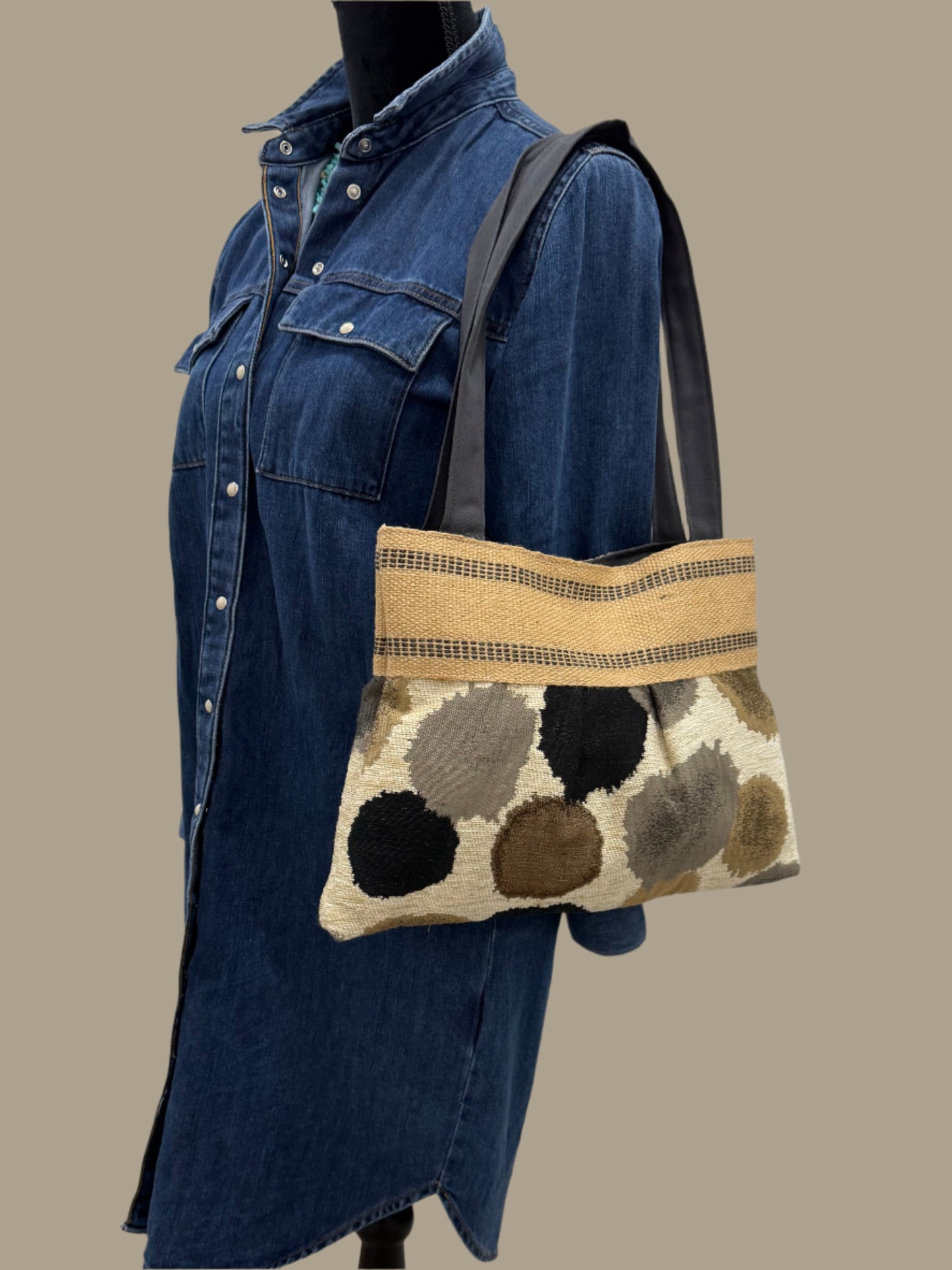 Brown and Black Tapestry Handbag Tote Purse