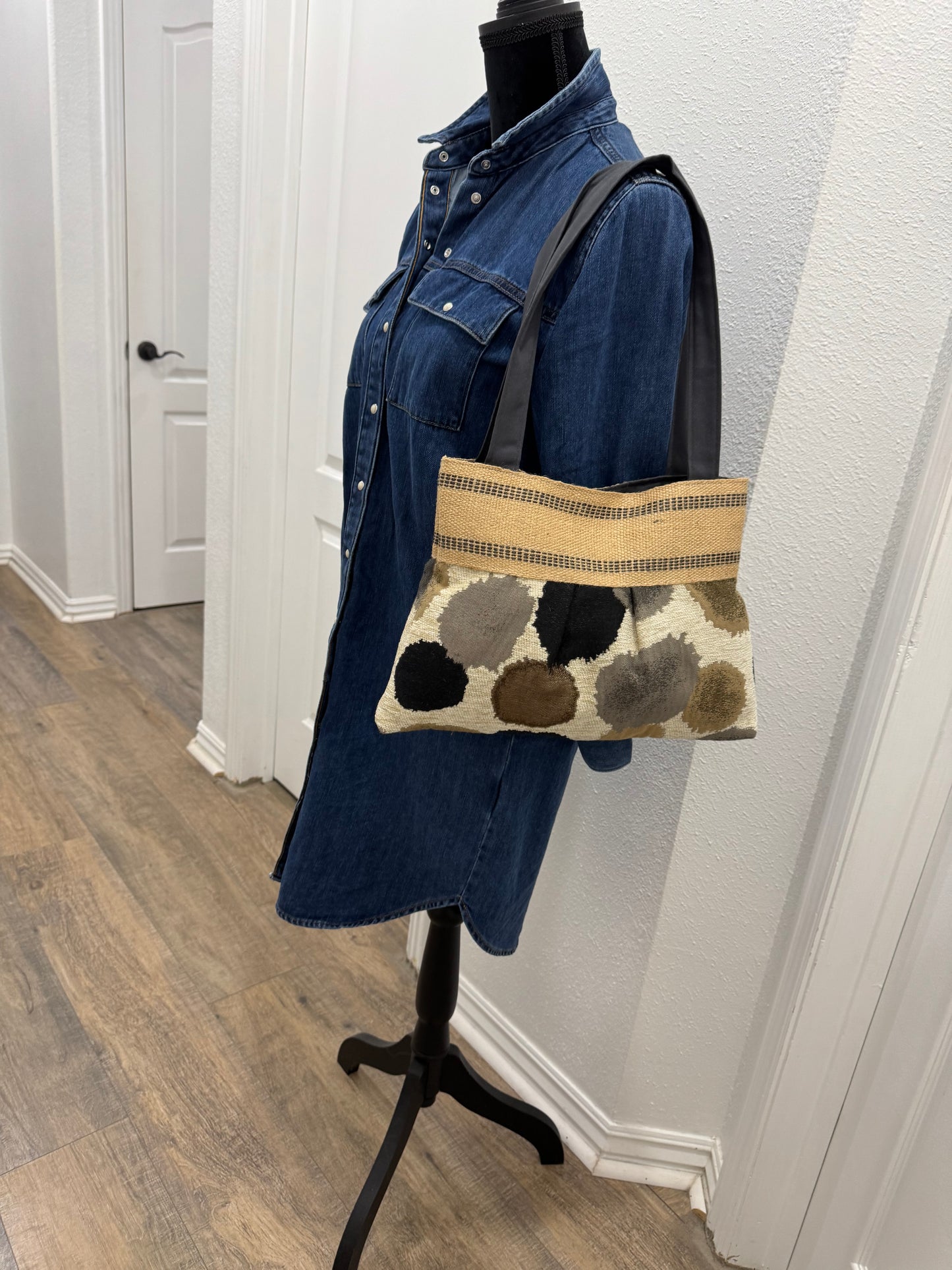 Brown and Black Tapestry Handbag Tote Purse