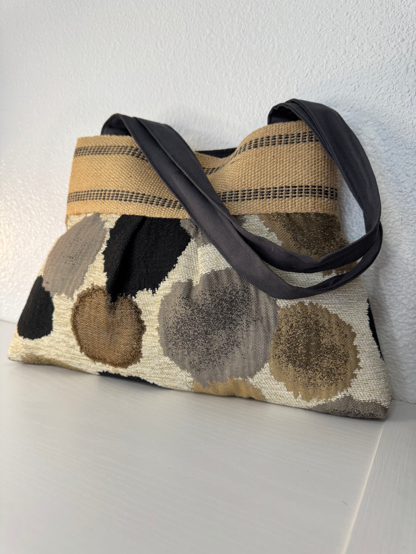 Brown and Black Tapestry Handbag Tote Purse