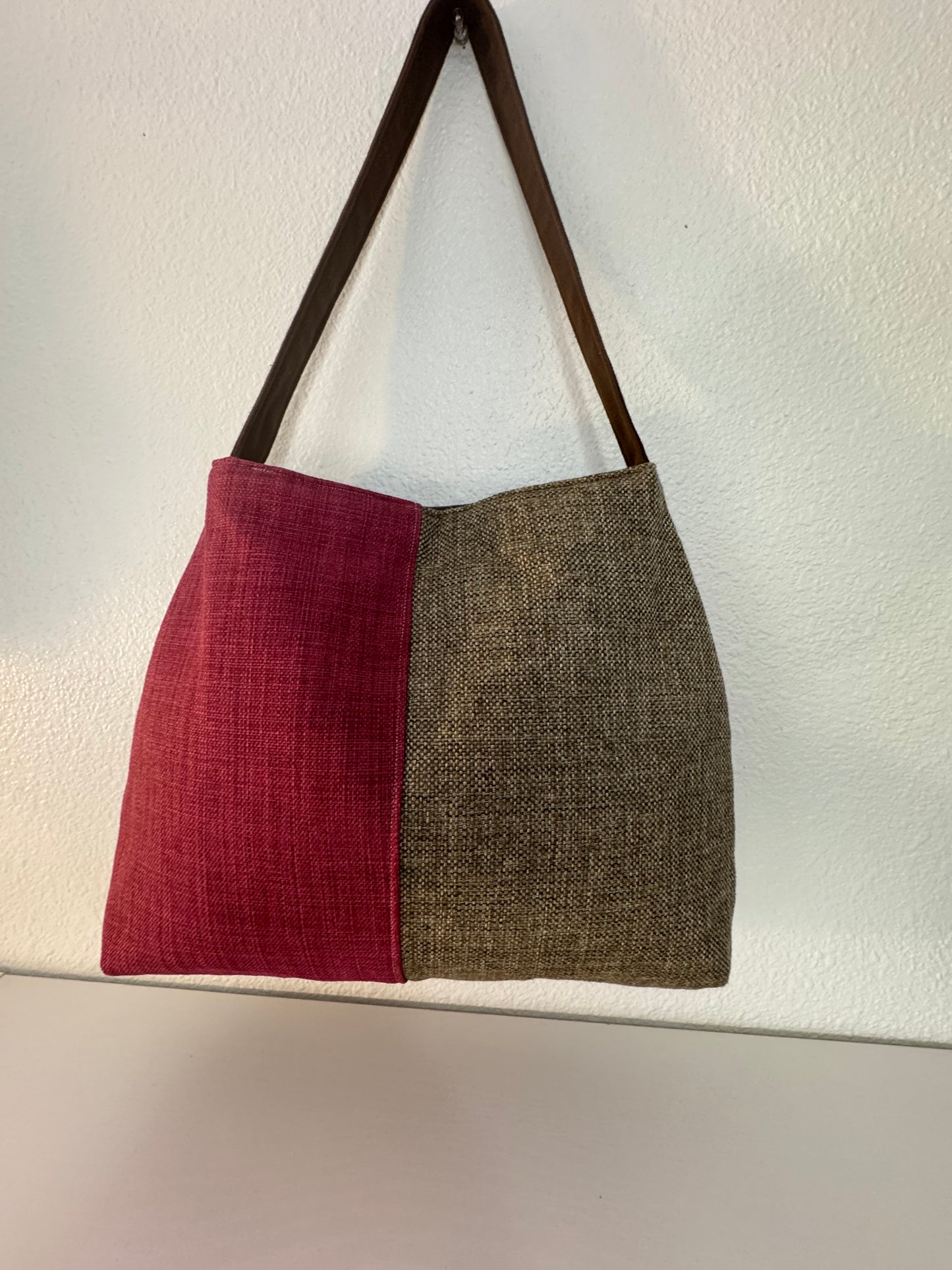 Color Blocked Pink and Greige Tote