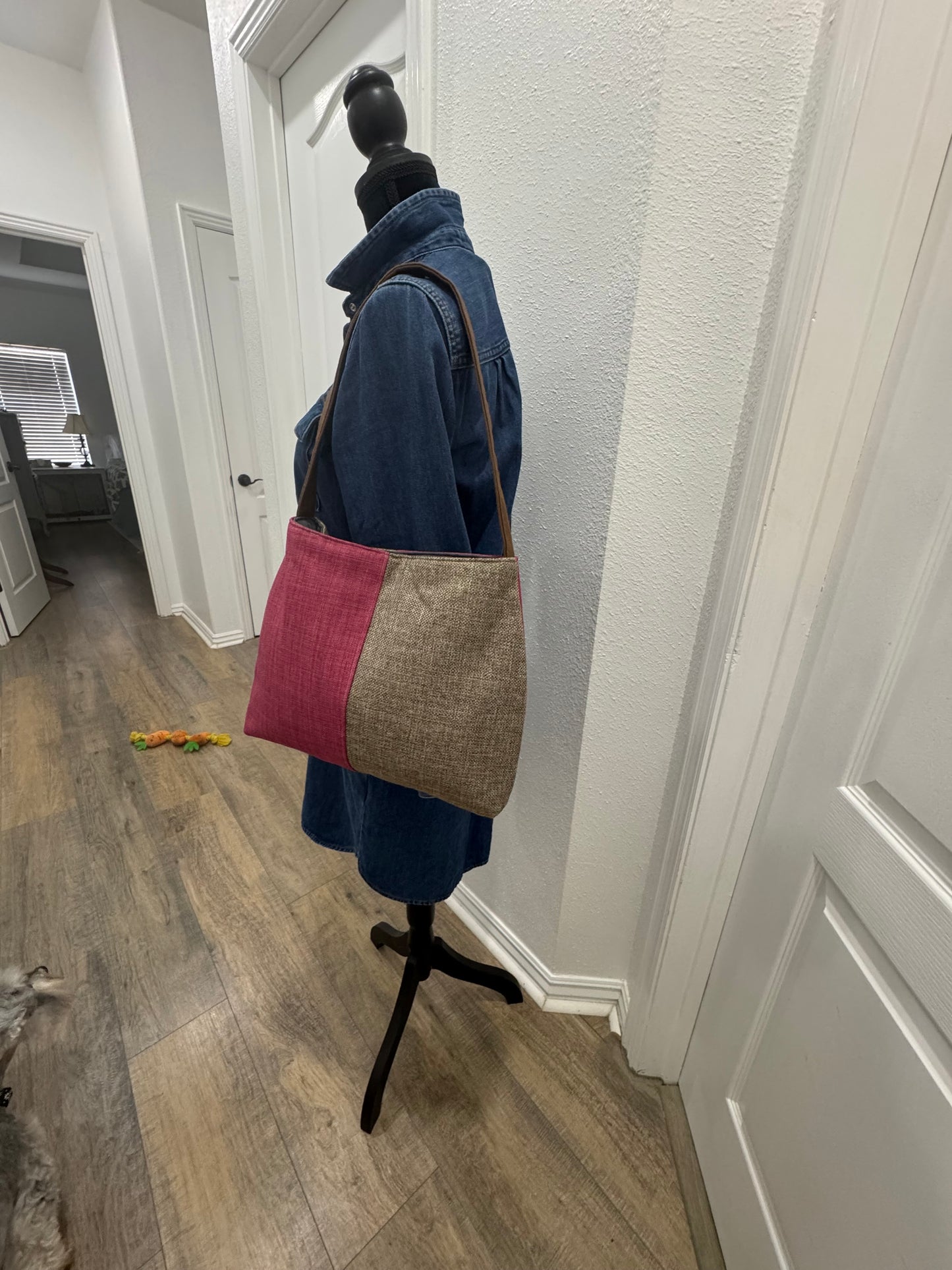 Color Blocked Pink and Greige Tote