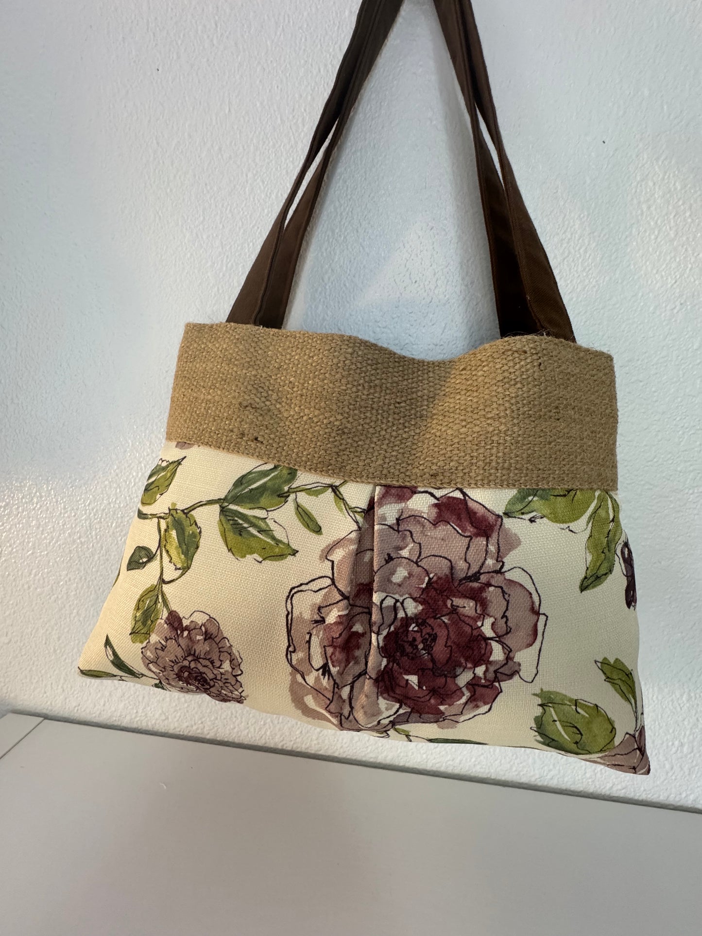 Handmade Pleated Tote Bag in Pink and Cream
