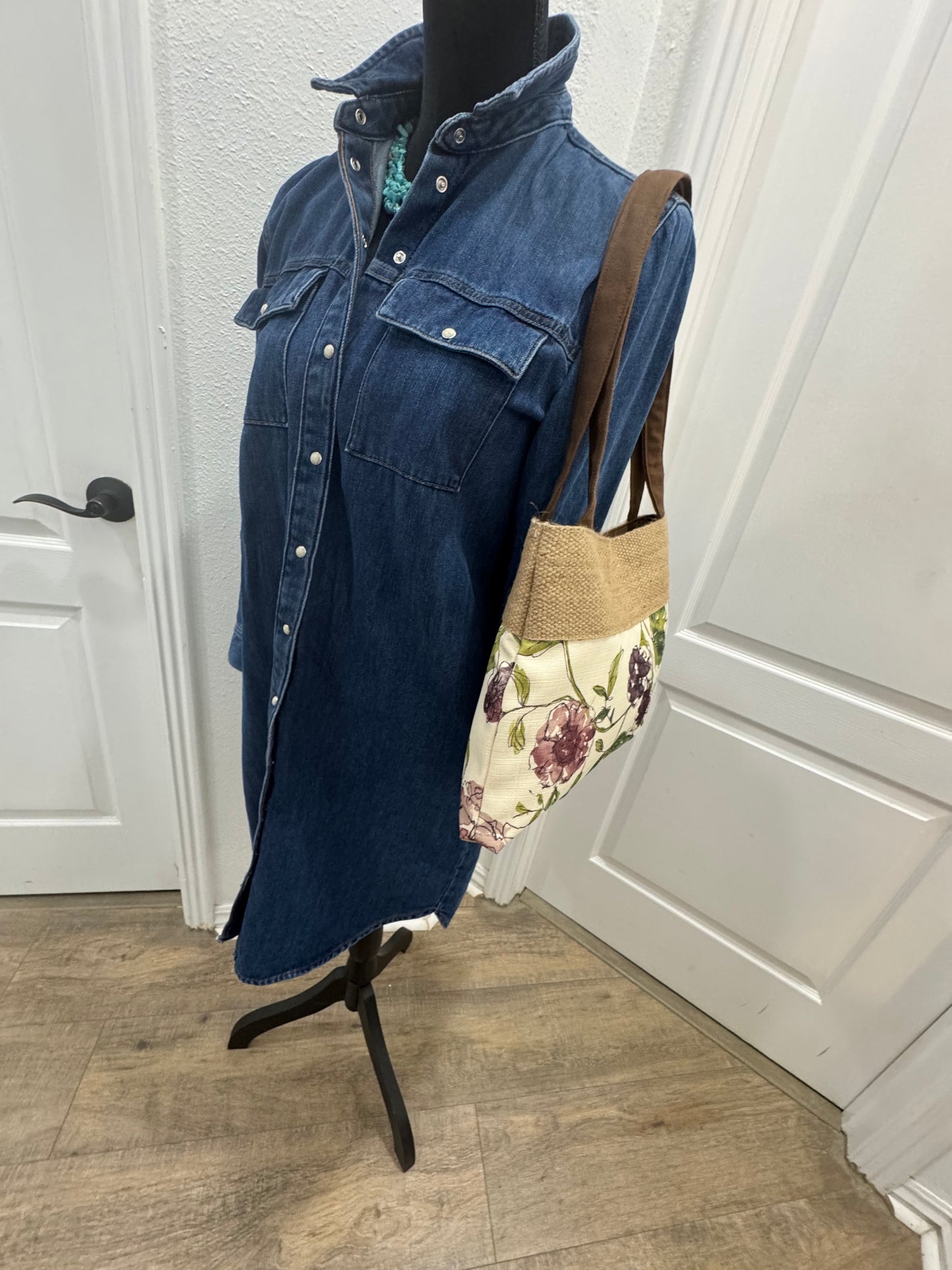 Handmade Pleated Tote Bag in Pink and Cream