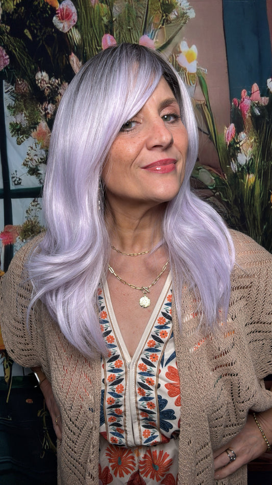 Darling in Iced Lavender | 20” Rooted Lavender Wavy Synthetic Lace Front Wig
