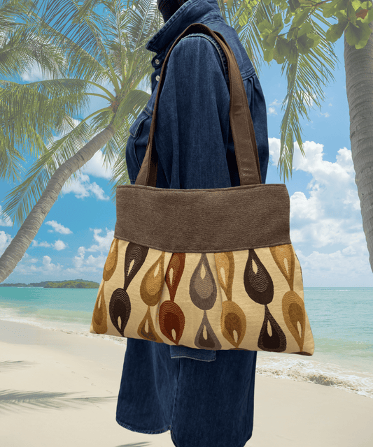 Brown and Beige Tapestry Handbag Purse Tote