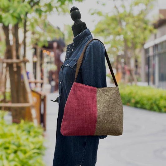 Color Blocked Pink and Greige Tote