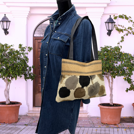 Brown and Black Tapestry Handbag Tote Purse