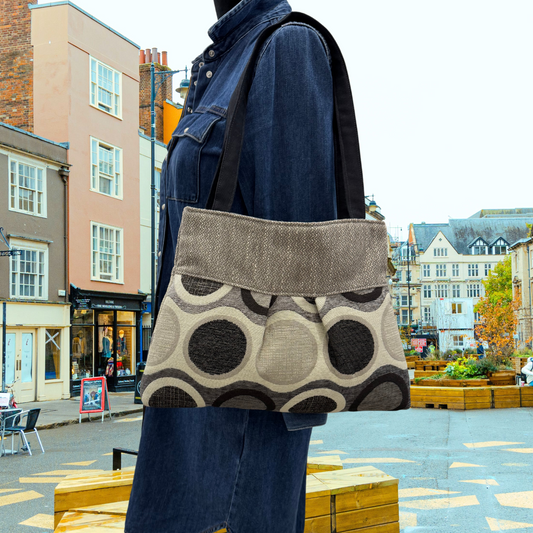 Grey and Black Tapestry Handbag Purse Tote