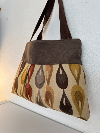 Brown and Beige Tapestry Handbag Purse Tote