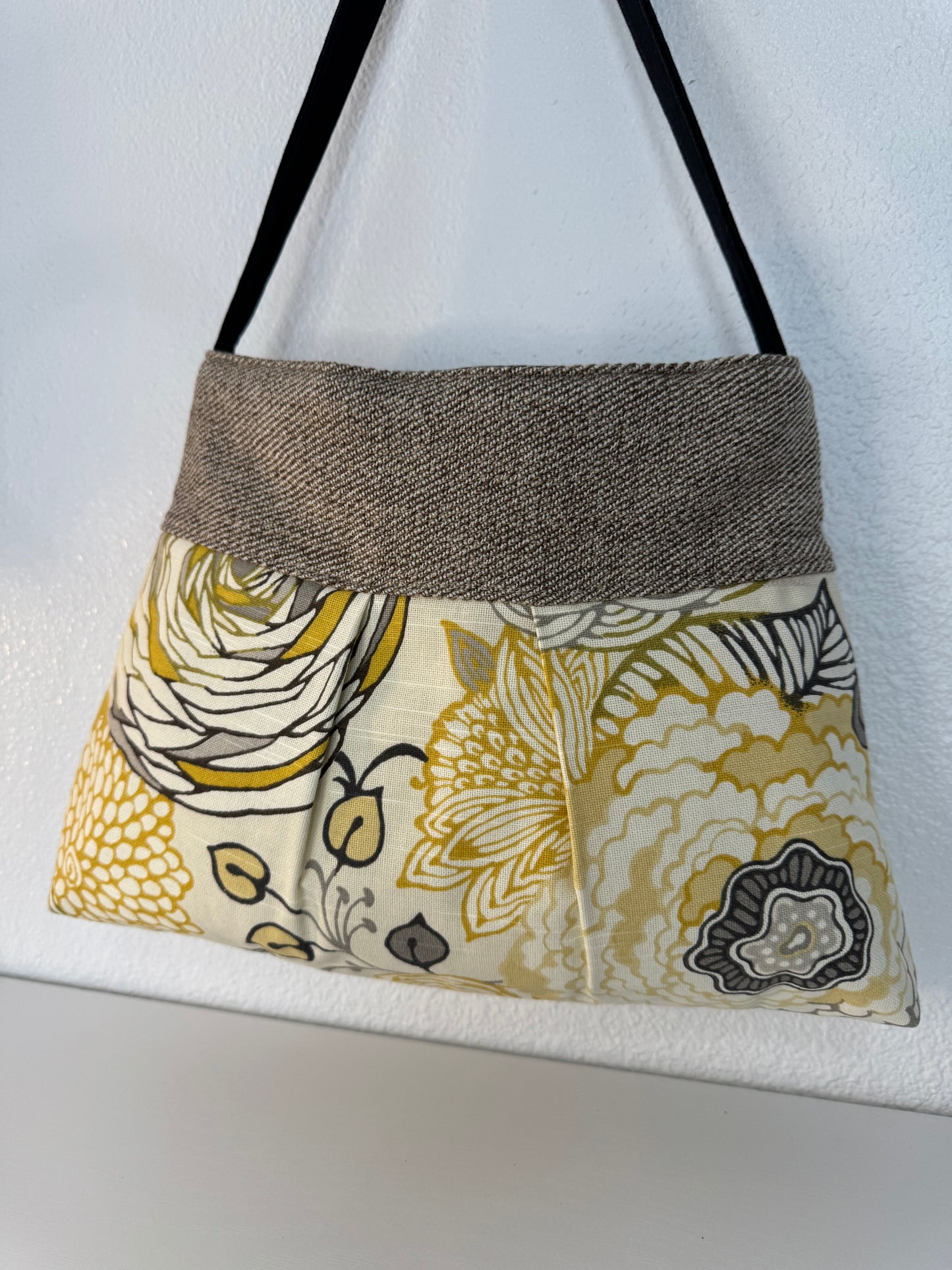 Yellow Gold and Grey Floral Handbag Tote Purse
