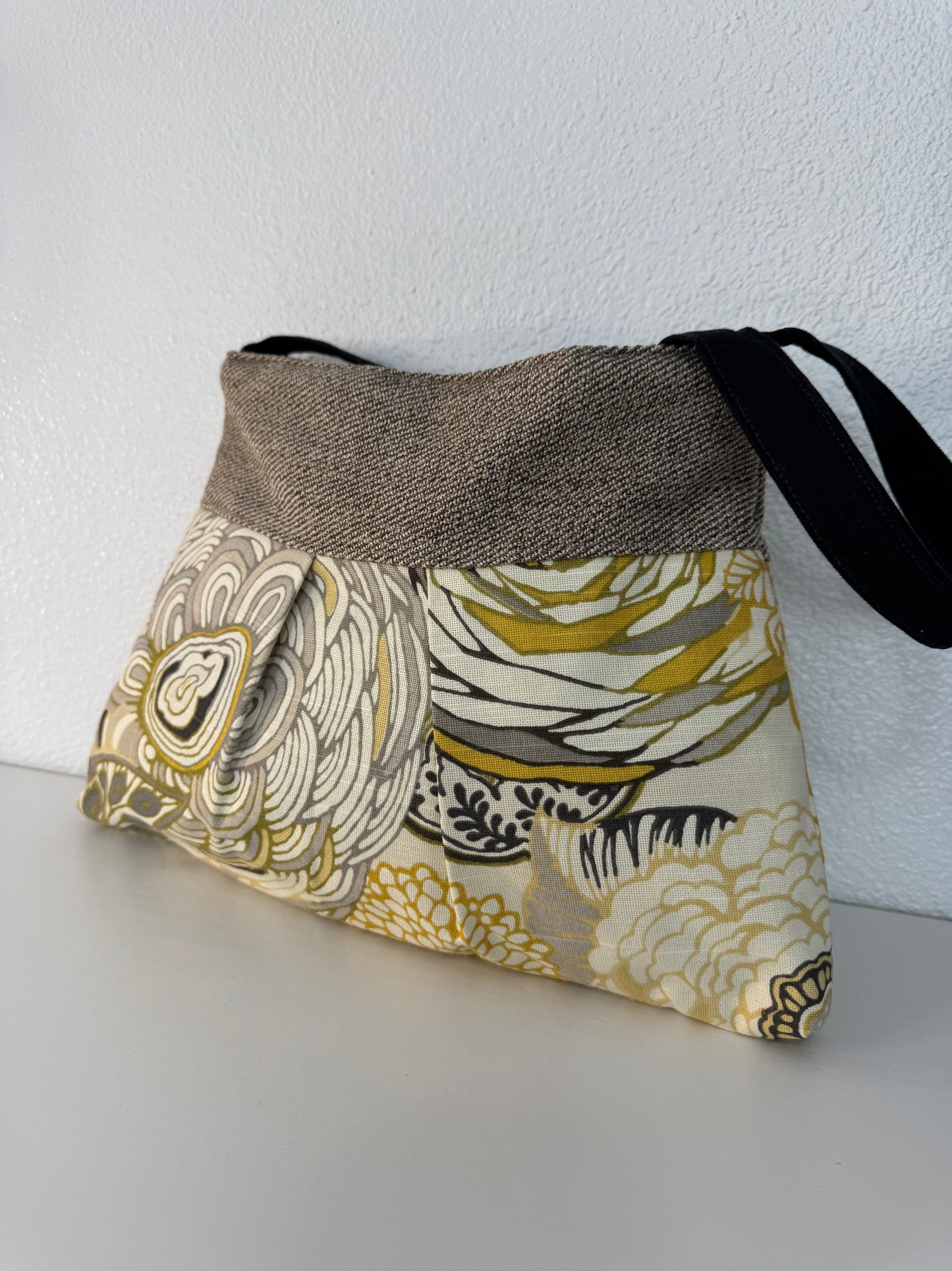 Yellow Gold and Grey Floral Handbag Tote Purse