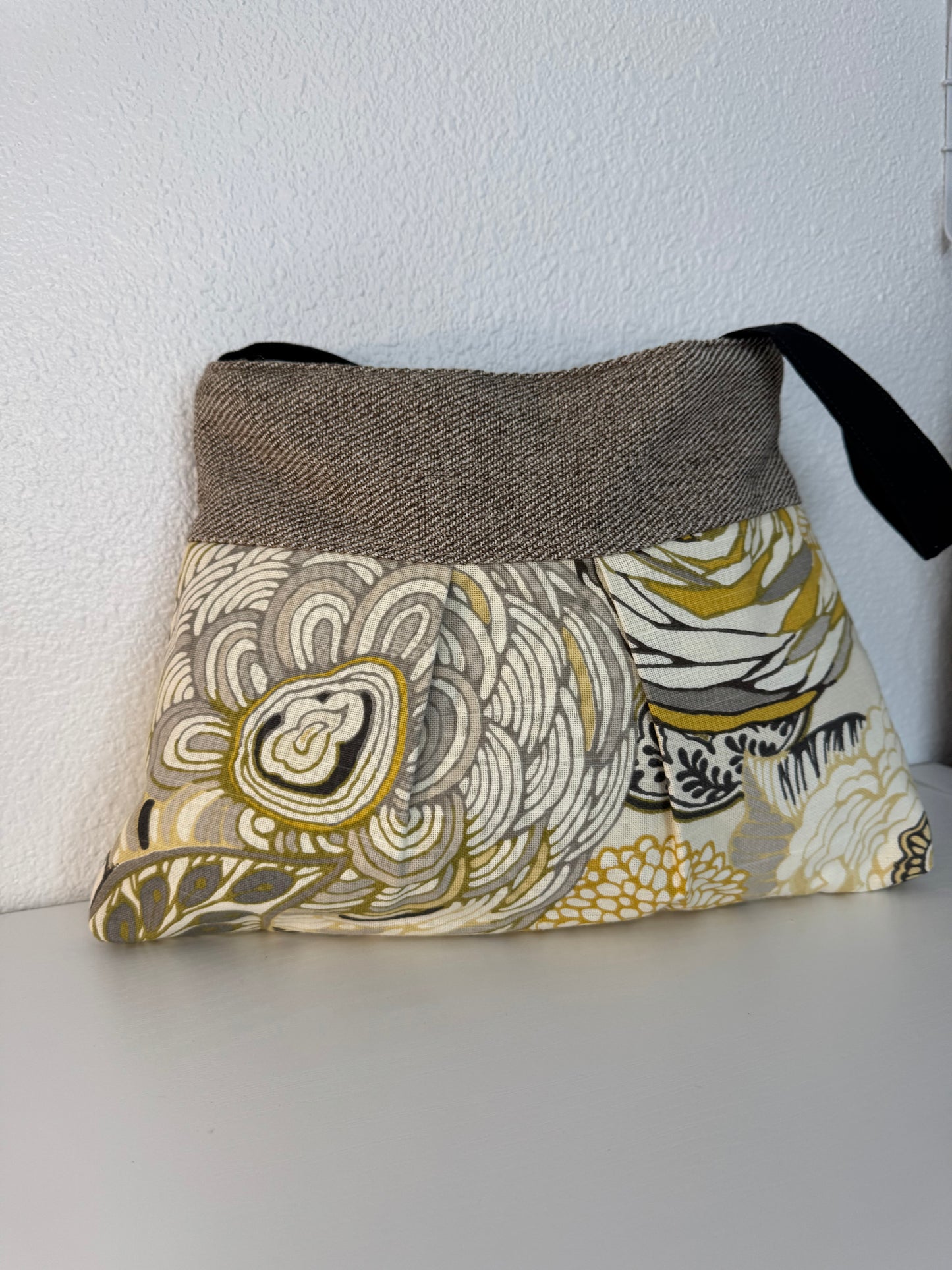 Yellow Gold and Grey Floral Handbag Tote Purse