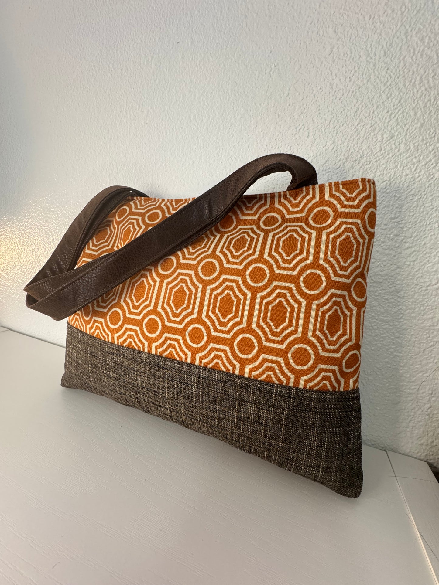Orange and Cream Tapestry Tote Bag, Handbag, Purse