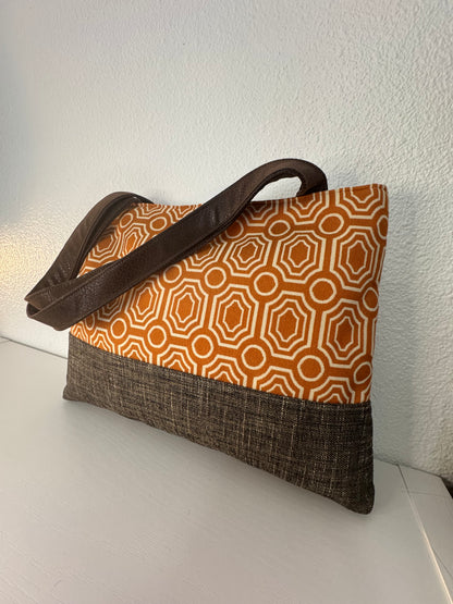 Orange and Cream Tapestry Tote Bag, Handbag, Purse
