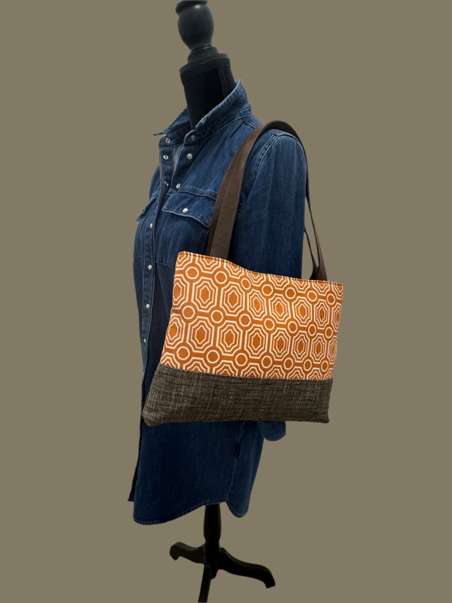 Orange and Cream Tapestry Tote Bag, Handbag, Purse