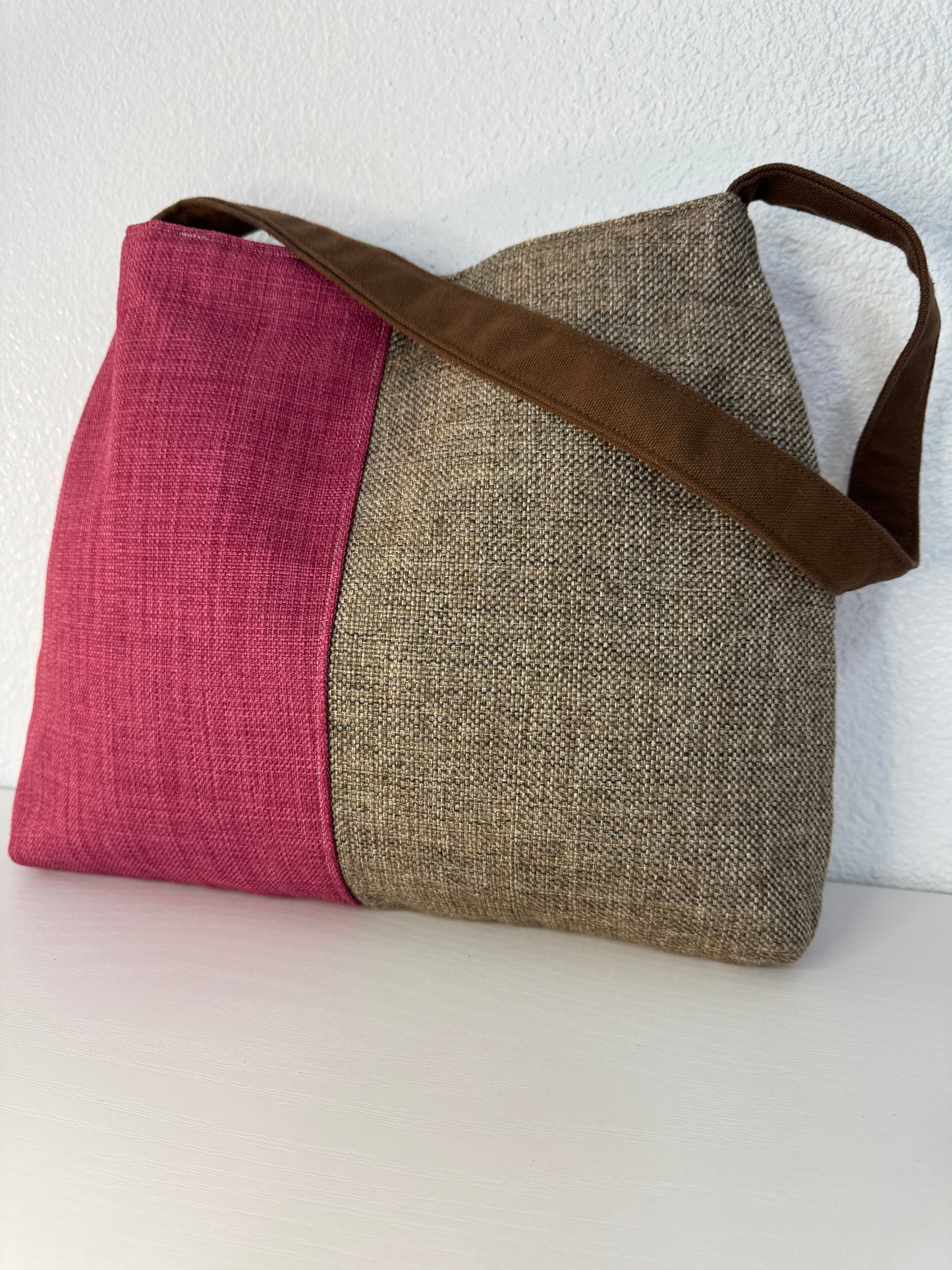 Color Blocked Pink and Greige Tote