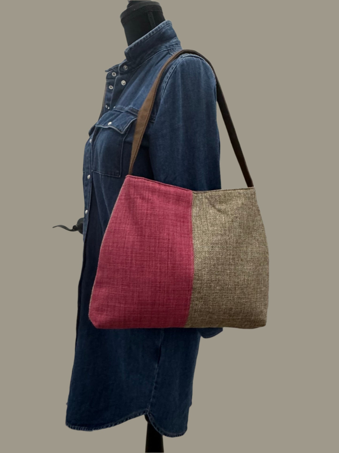 Color Blocked Pink and Greige Tote
