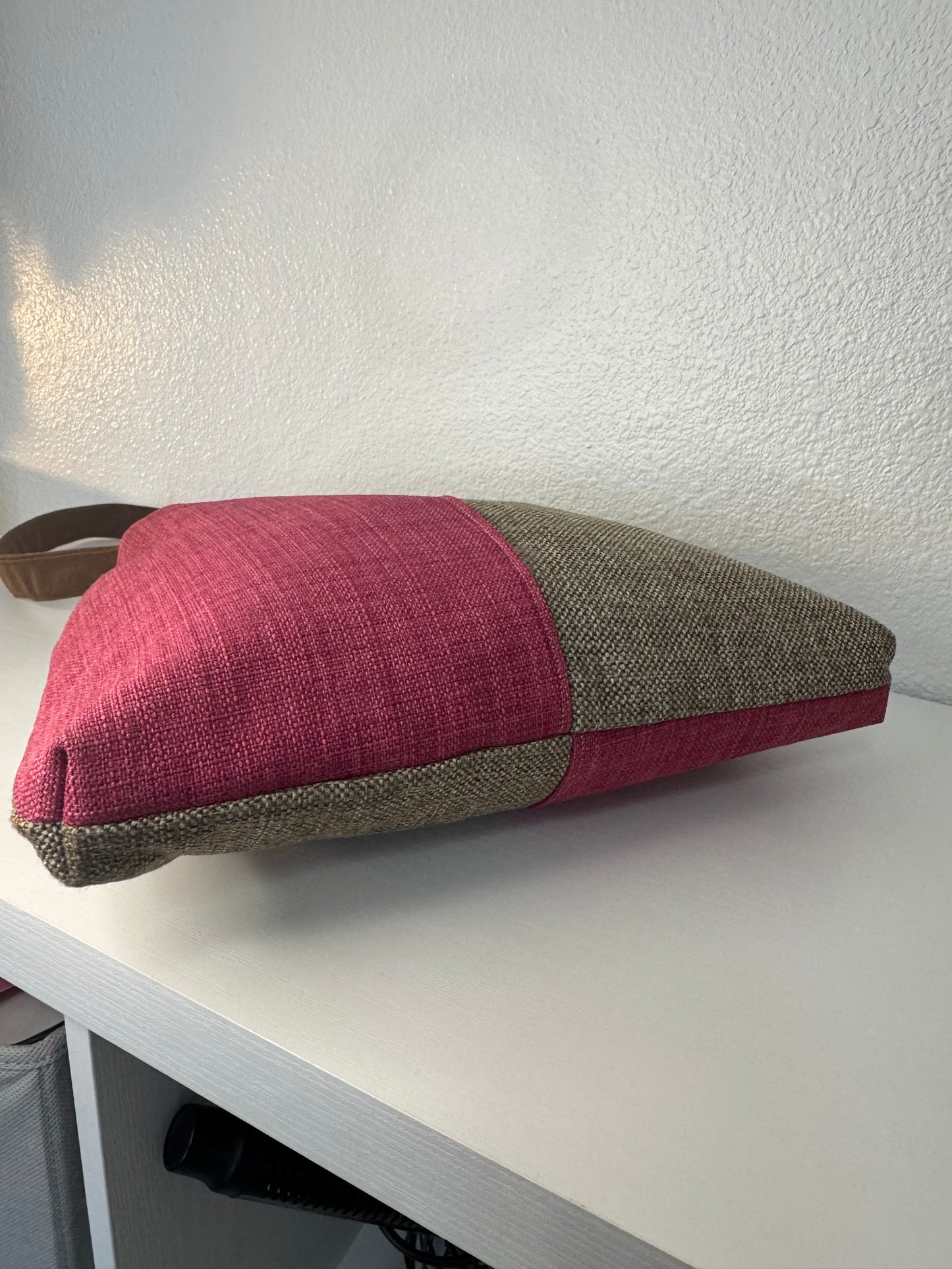 Color Blocked Pink and Greige Tote