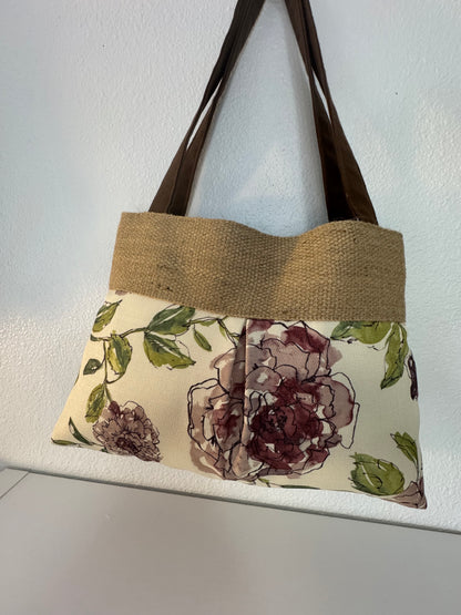 Handmade Pleated Tote Bag in Pink and Cream