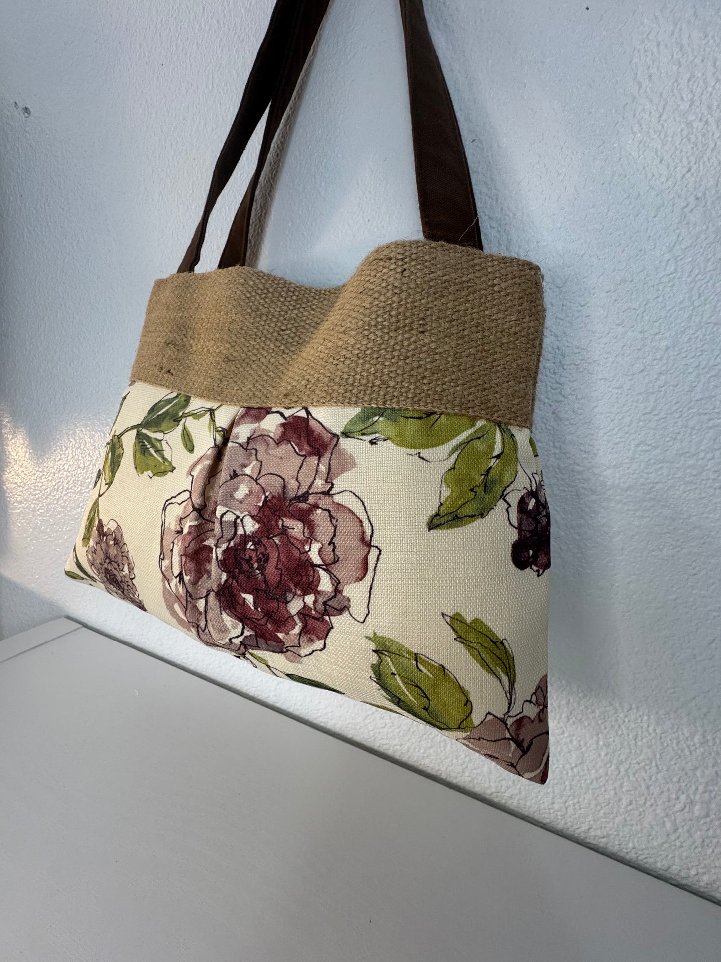 Handmade Pleated Tote Bag in Pink and Cream