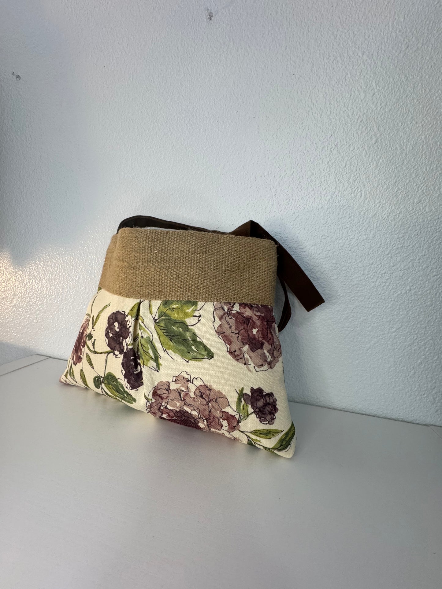 Handmade Pleated Tote Bag in Pink and Cream
