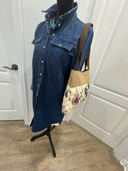 Handmade Pleated Tote Bag in Pink and Cream