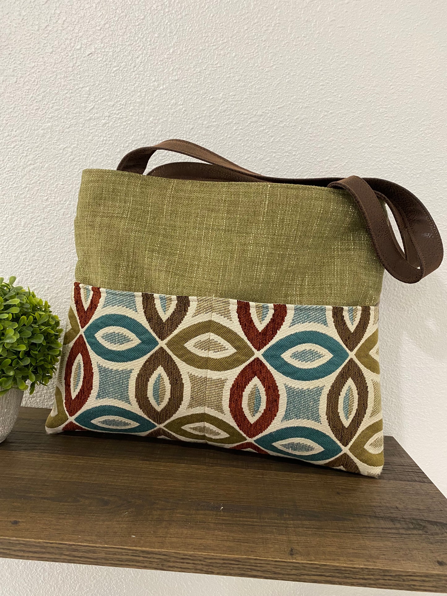 Green and Teal Tapestry Tote Handbag Purse