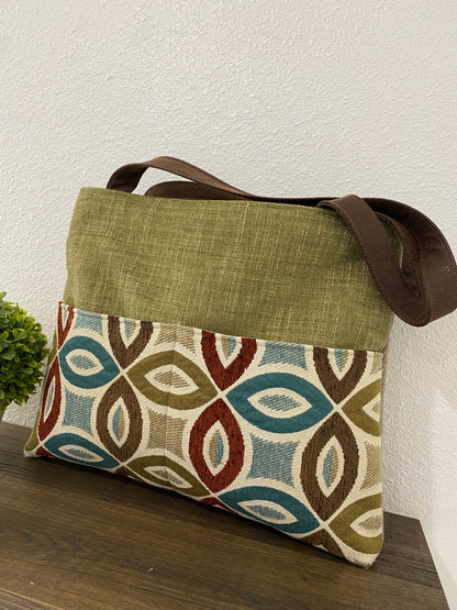 Green and Teal Tapestry Tote Handbag Purse