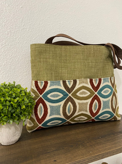 Green and Teal Tapestry Tote Handbag Purse