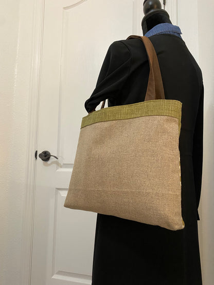 Green and Teal Tapestry Tote Handbag Purse