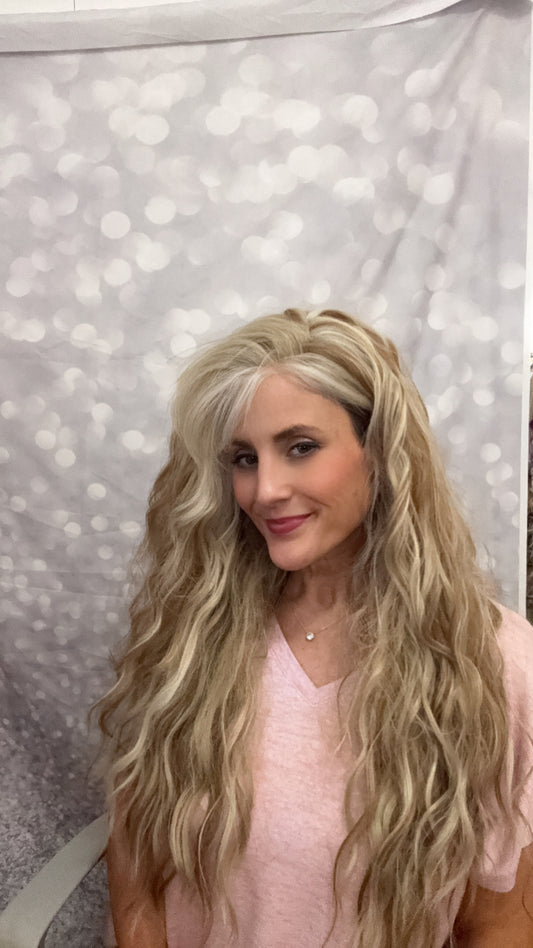 DESTASH SALE- LONG BLONDE CURLY WITH BANGS-CUSTOMIZED #4