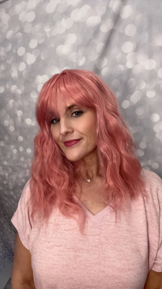 DESTASH SALE-PINK WAVY BOB WITH BANGS #28