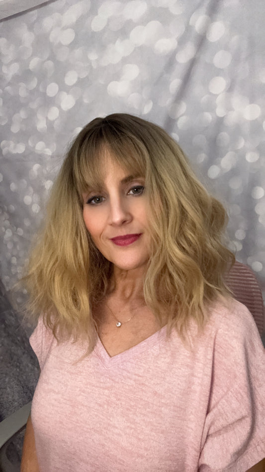 DESTASH SALE- DARK BLONDE WAVY BOB WITH BANGS #35