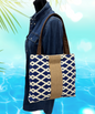Handbag Purse Tote Bag Shoulder Tote in Navy and White with Jute Webbing