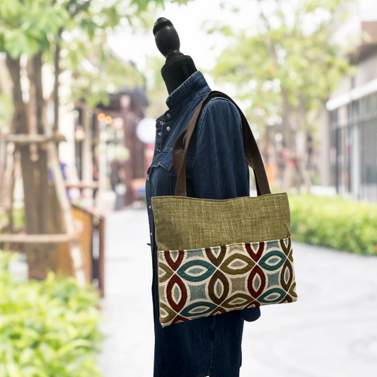 Green and Teal Tapestry Tote Handbag Purse