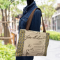 Script Pattern Tote Bag in Gray and Gold